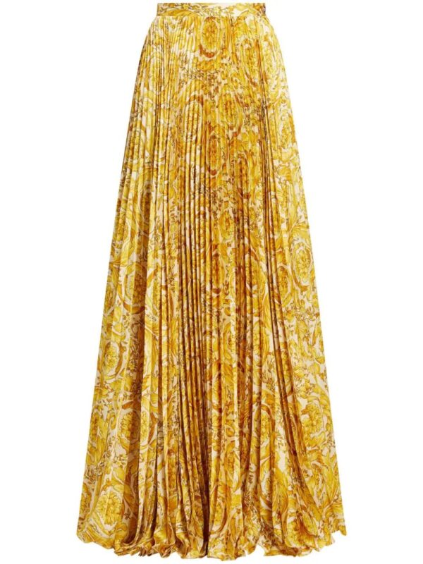 Versace  Barocco-print pleated satin skirt