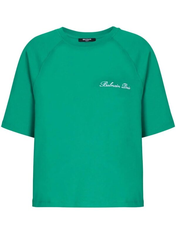 Balmain  Signature-embroidered cropped T-shirt