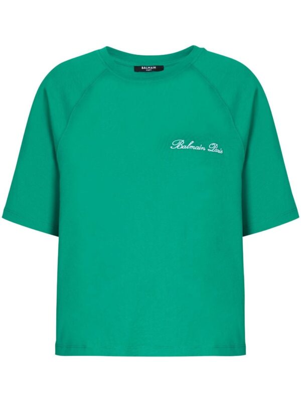 Balmain Signature-embroidered cropped T-shirt