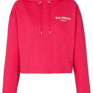Balmain logo-flocked cropped hoodie