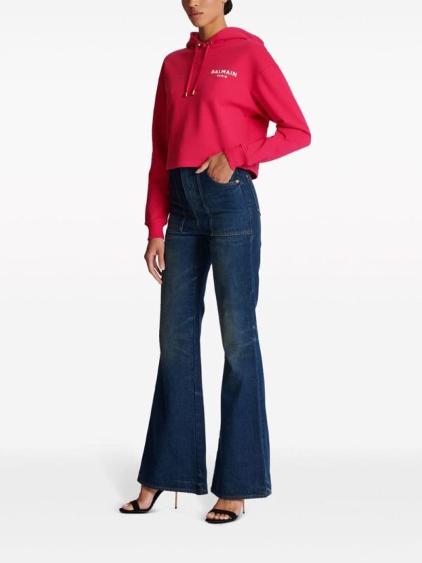 Balmain logo-flocked cropped hoodie - Image 3