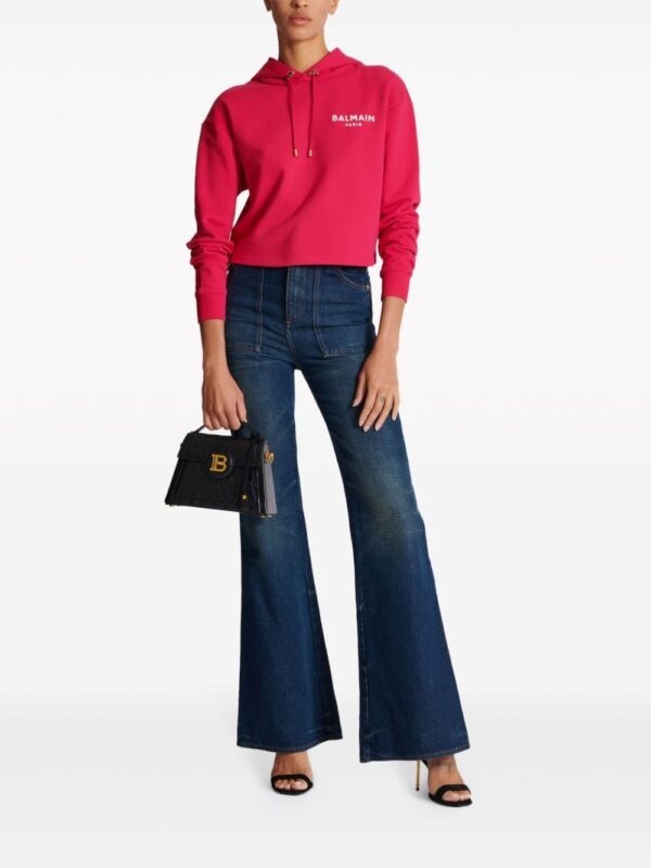 Balmain logo-flocked cropped hoodie - Image 2