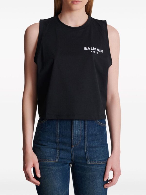 Balmain logo-flocked cotton top - Image 4