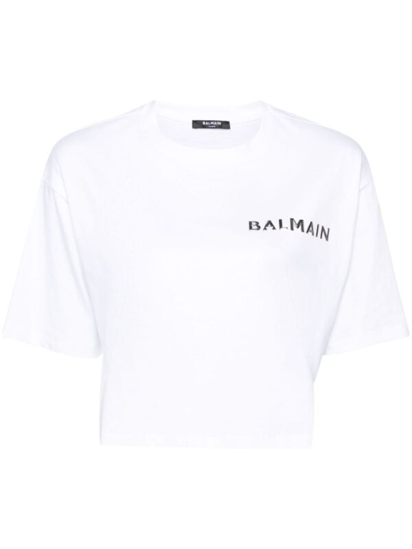 Balmain logo-appliqué cropped T-shirt