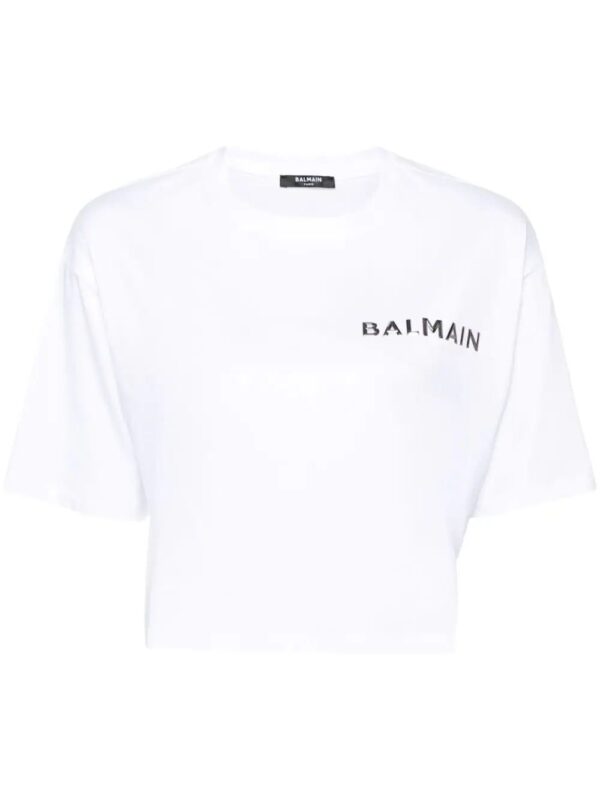 Balmain  logo-appliqué cropped T-shirt