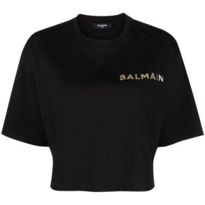Balmain logo-appliqué cropped T-shirt