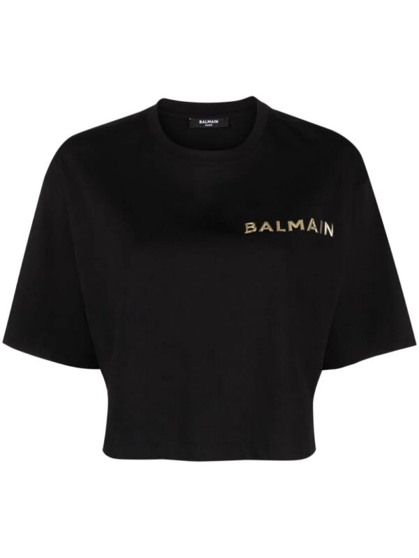 Balmain  logo-appliqué cropped T-shirt
