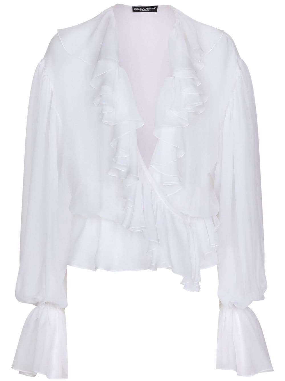 Dolce & Gabbana ruffled-trim silk cropped blouse