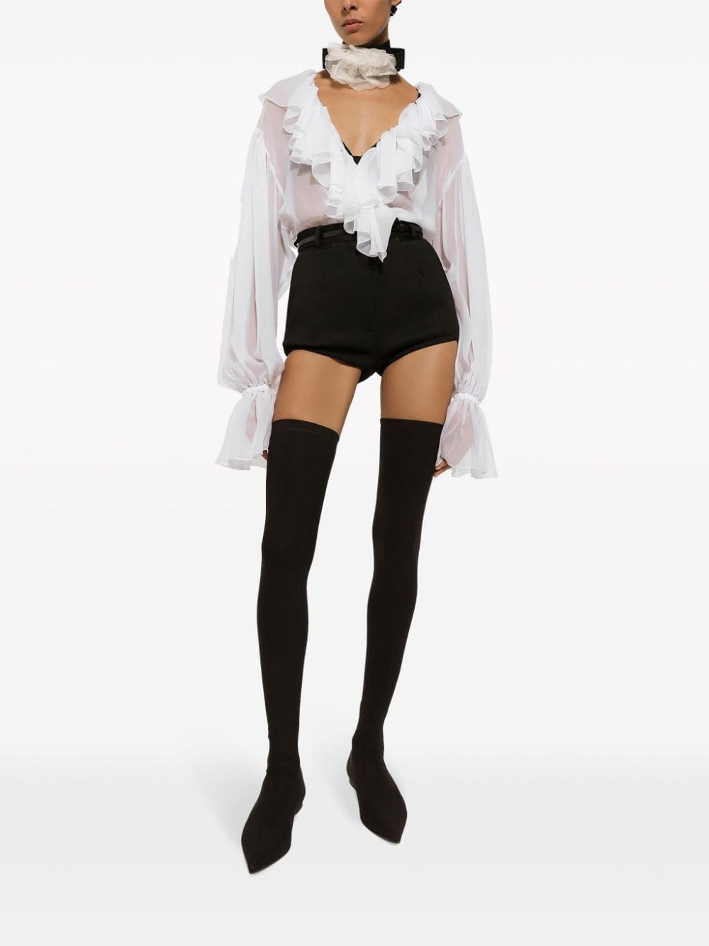 Dolce & Gabbana ruffled-trim silk cropped blouse - Image 2