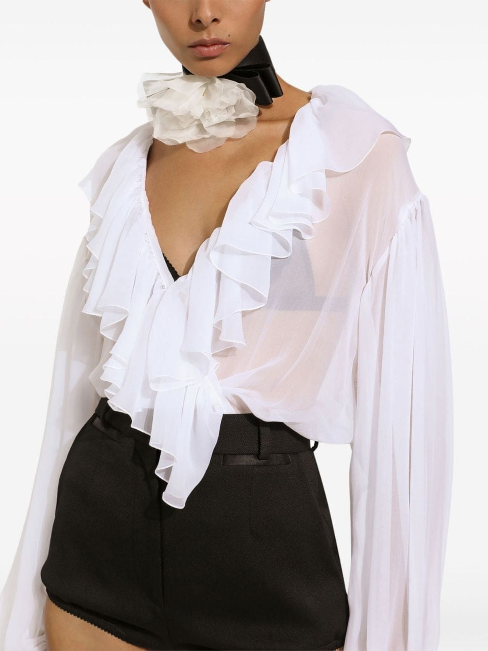 Dolce & Gabbana ruffled-trim silk cropped blouse - Image 5