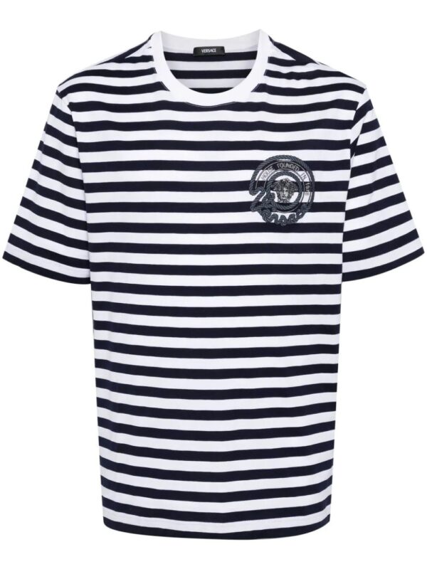 Versace  Medusa-embroidered striped T-shirt