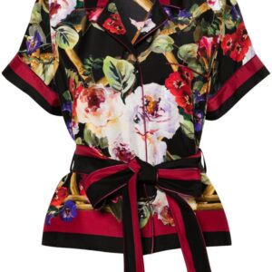 Dolce & Gabbana floral-print belted silk shirt