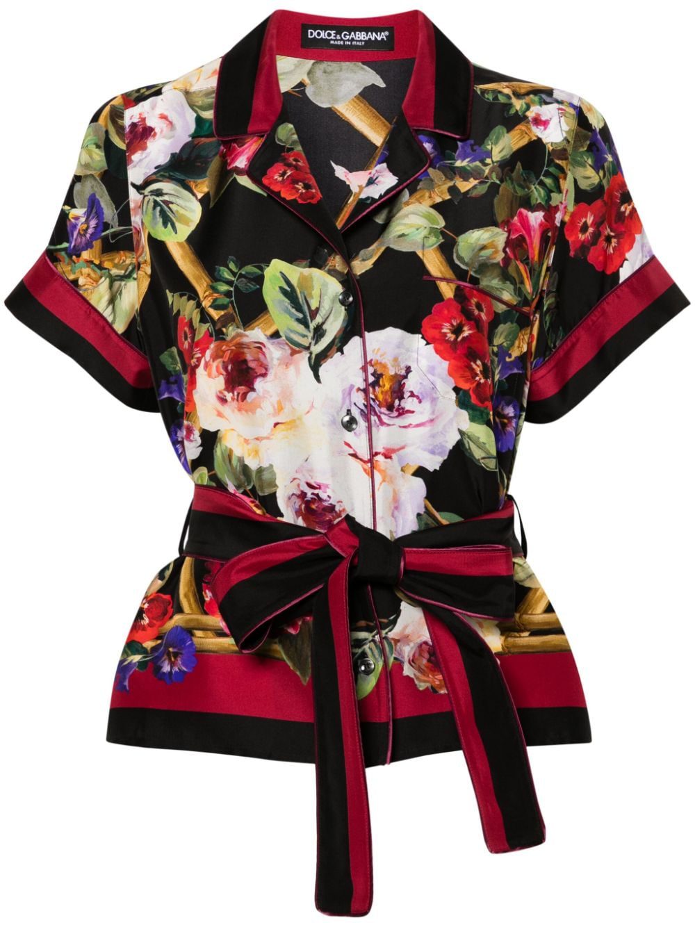 Dolce & Gabbana floral-print belted silk shirt