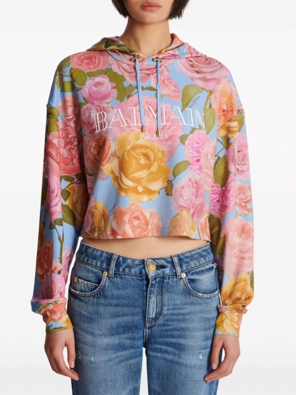 Balmain floral-print cropped hoodie - Image 4