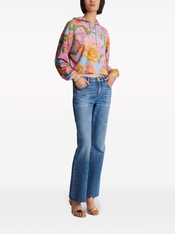 Balmain floral-print cropped hoodie - Image 3