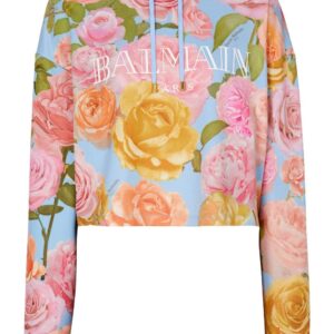 Balmain floral-print cropped hoodie