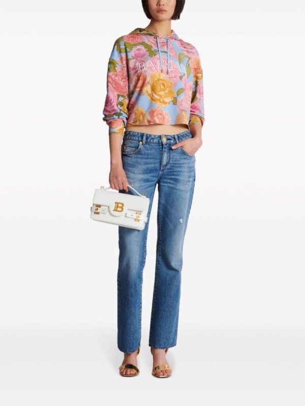 Balmain floral-print cropped hoodie - Image 2