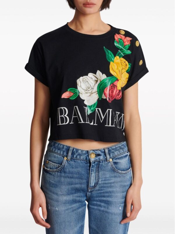 Balmain Roses-print cropped T-shirt - Image 4