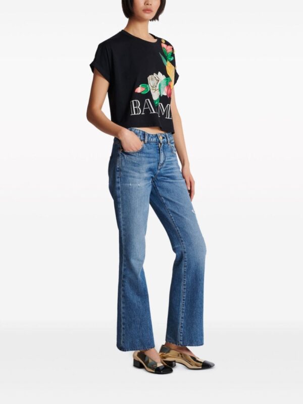 Balmain Roses-print cropped T-shirt - Image 3