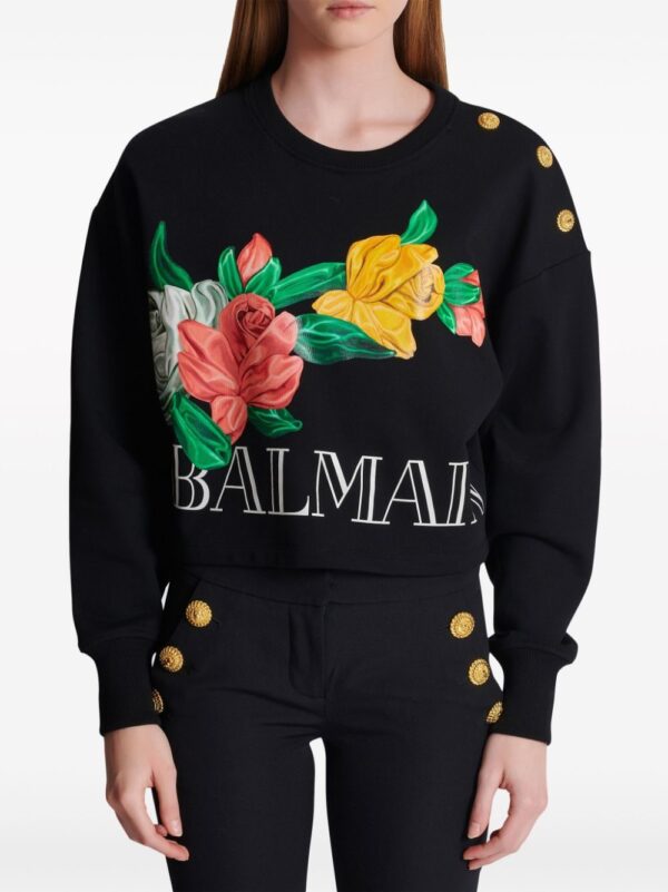 Balmain Rose-print cropped cotton sweatshirt - Image 4