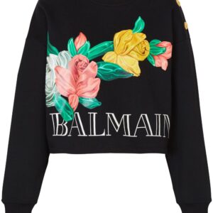 Balmain Rose-print cropped cotton sweatshirt