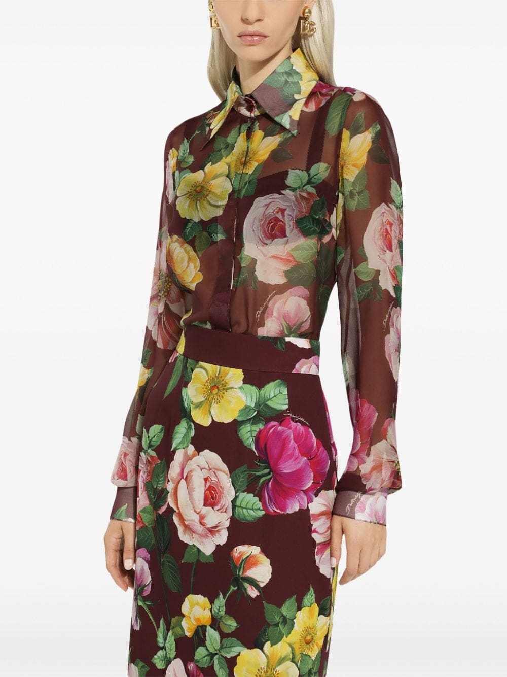 Dolce & Gabbana camelia-print silk blouse - Image 5