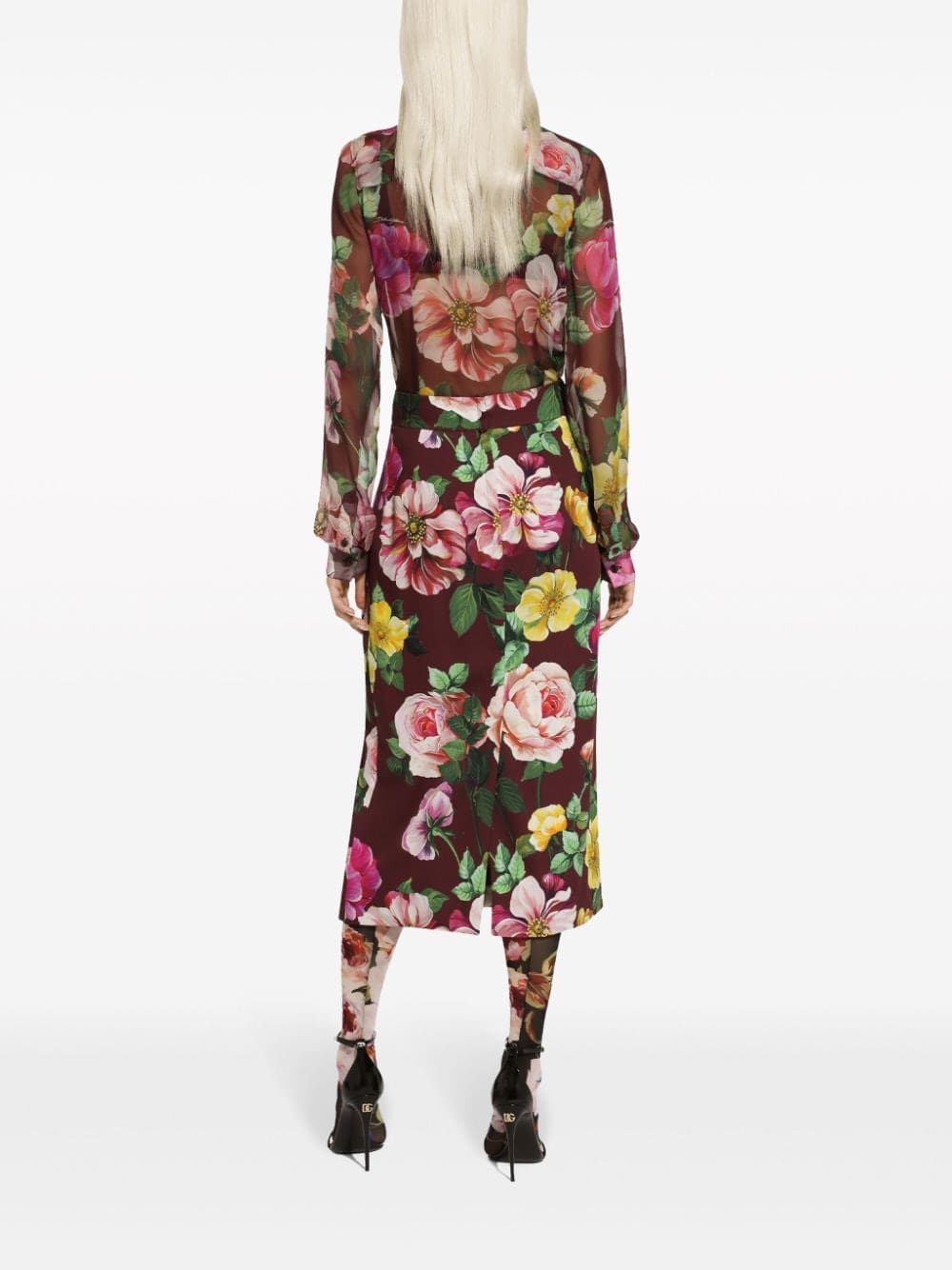 Dolce & Gabbana camelia-print silk blouse - Image 4