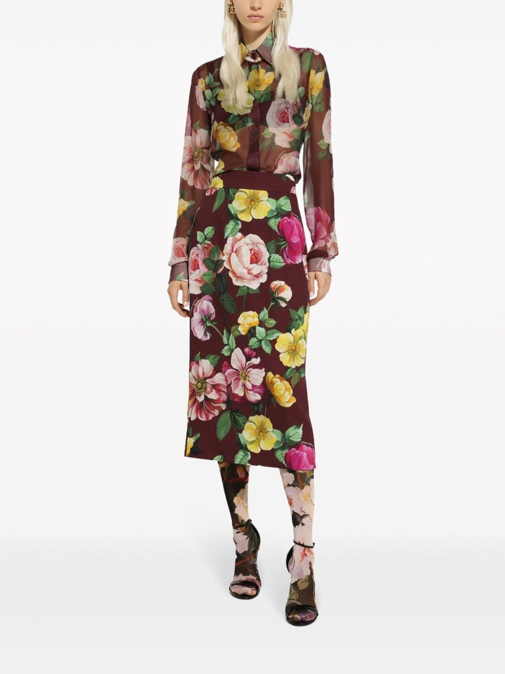 Dolce & Gabbana camelia-print silk blouse - Image 3
