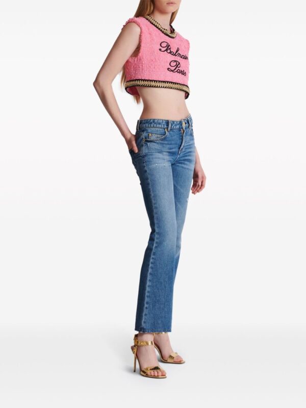 Balmain logo-embroidered tweed crop top - Image 3