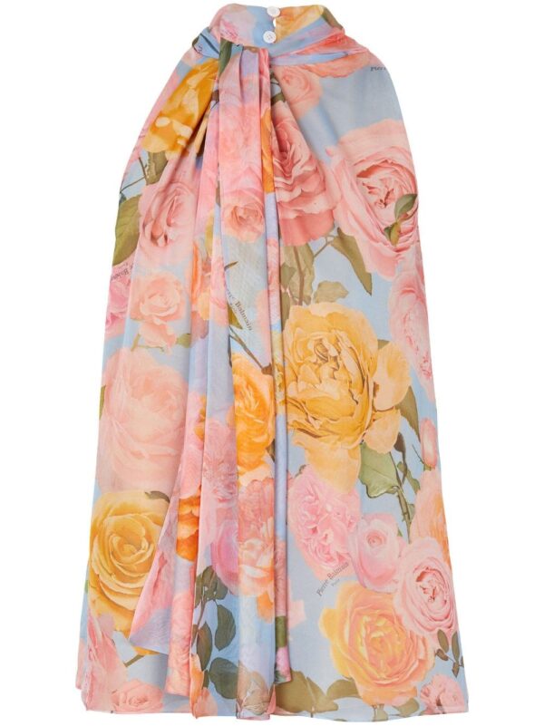 Balmain tie-neck floral-print blouse