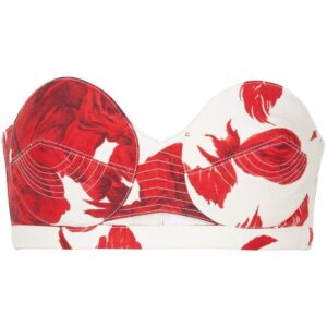 Balmain rose-print bustier crop top