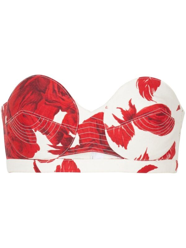 Balmain rose-print bustier crop top