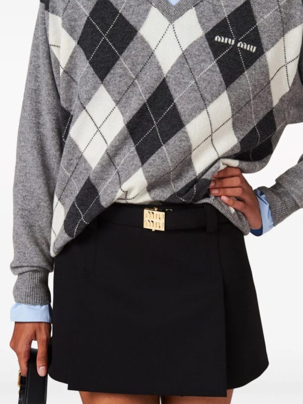 Miu Miu  logo-plaque wool miniskirt - Image 4