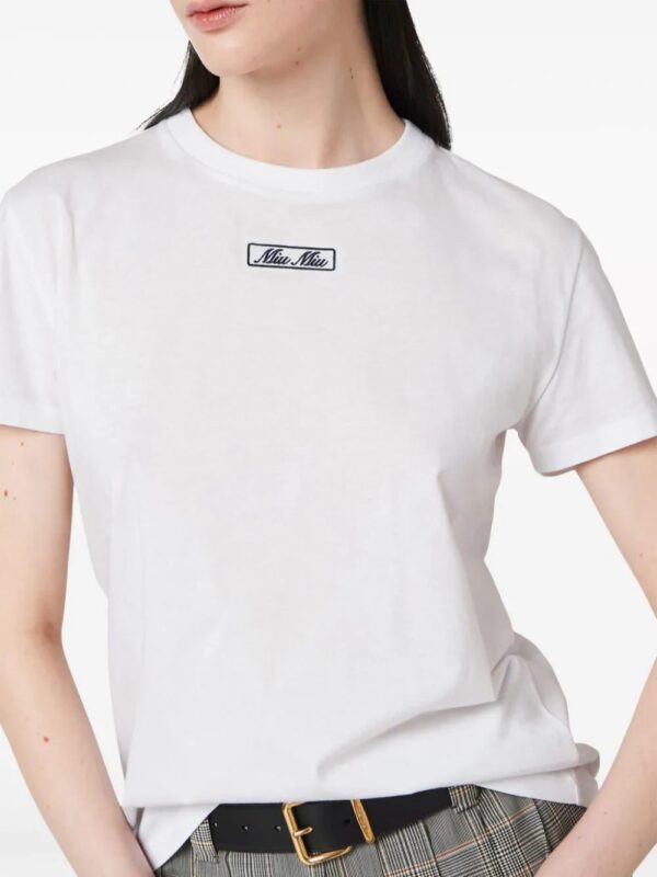 Miu Miu  logo-embroidered cotton T-shirt - Image 4