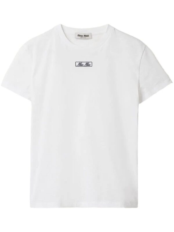 Miu Miu  logo-embroidered cotton T-shirt