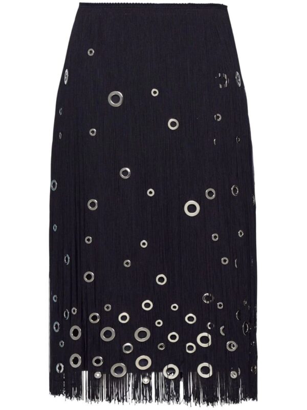 Prada  eyelet-embellished fringe skirt