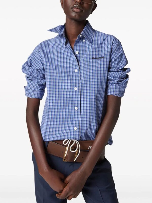 Miu Miu  logo-embroidered checked shirt - Image 2