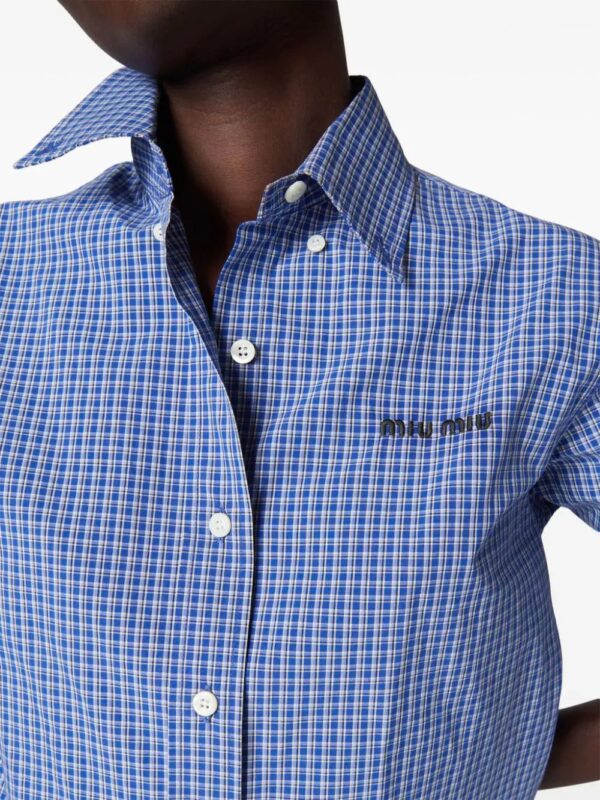 Miu Miu  logo-embroidered checked shirt - Image 4