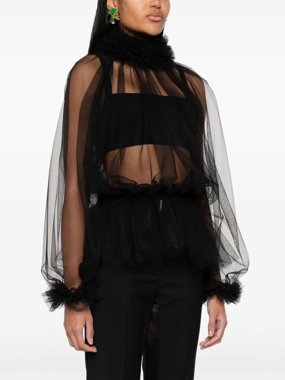 Dolce & Gabbana ruffle-trim tulle blouse - Image 3