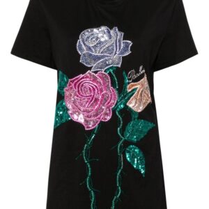 Balmain rose-appliqué cotton T-shirt