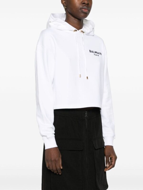 Balmain flocked-logo cropped hoodie - Image 3