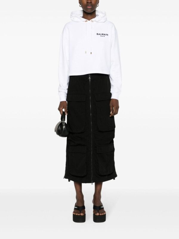 Balmain flocked-logo cropped hoodie - Image 2