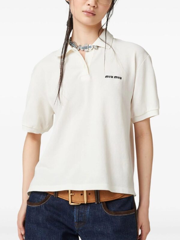 Miu Miu  logo-embroidered cotton polo shirt - Image 4