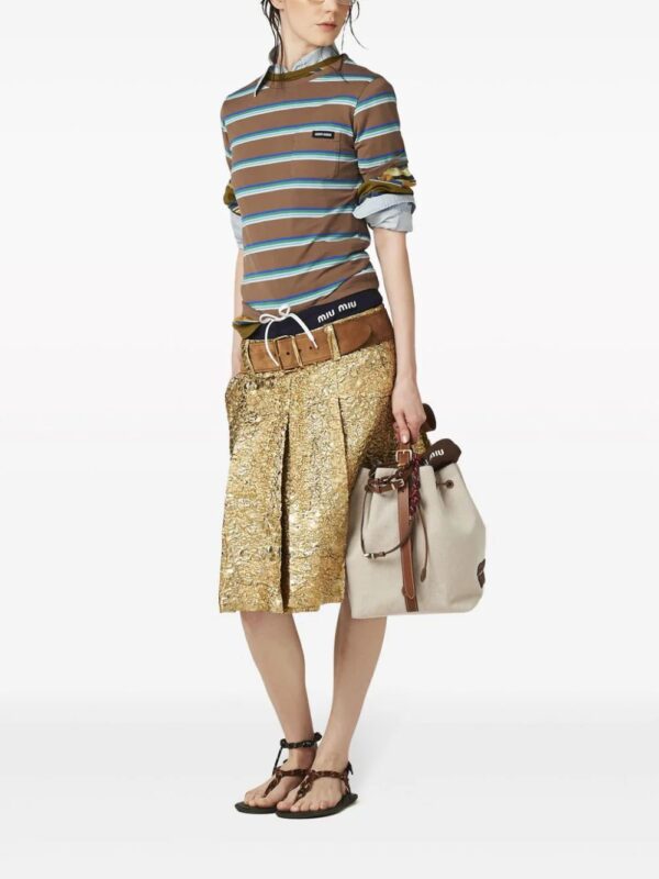 Miu Miu  logo-patch striped T-shirt - Image 2