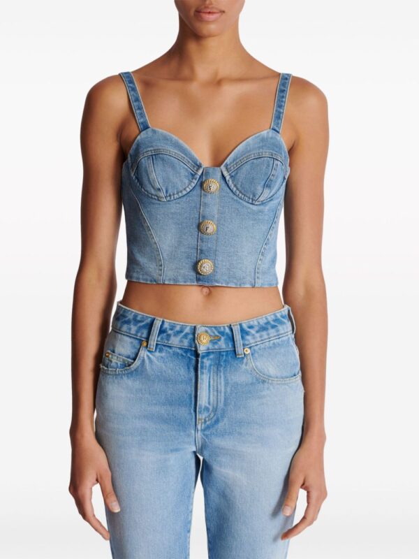 Balmain buttonned denim crop top - Image 5