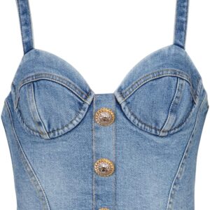 Balmain buttonned denim crop top