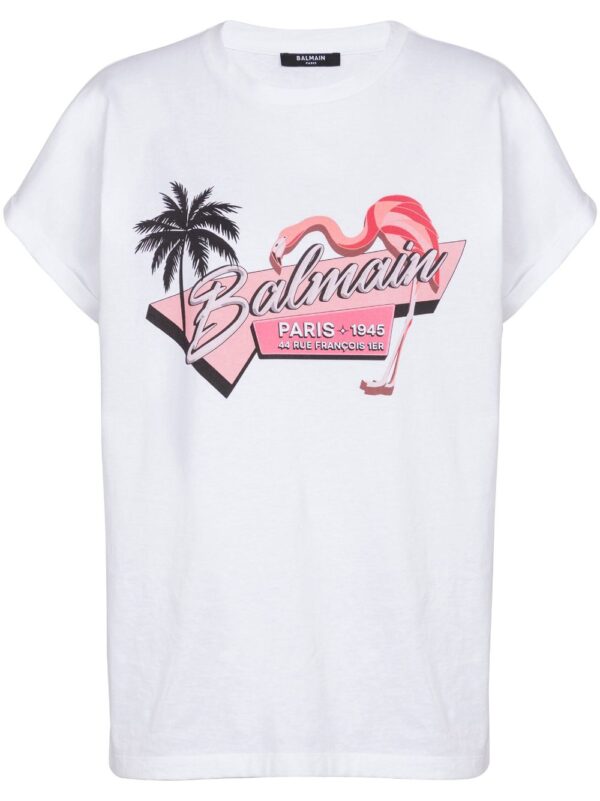 Balmain Flamingo-print cotton T-shirt