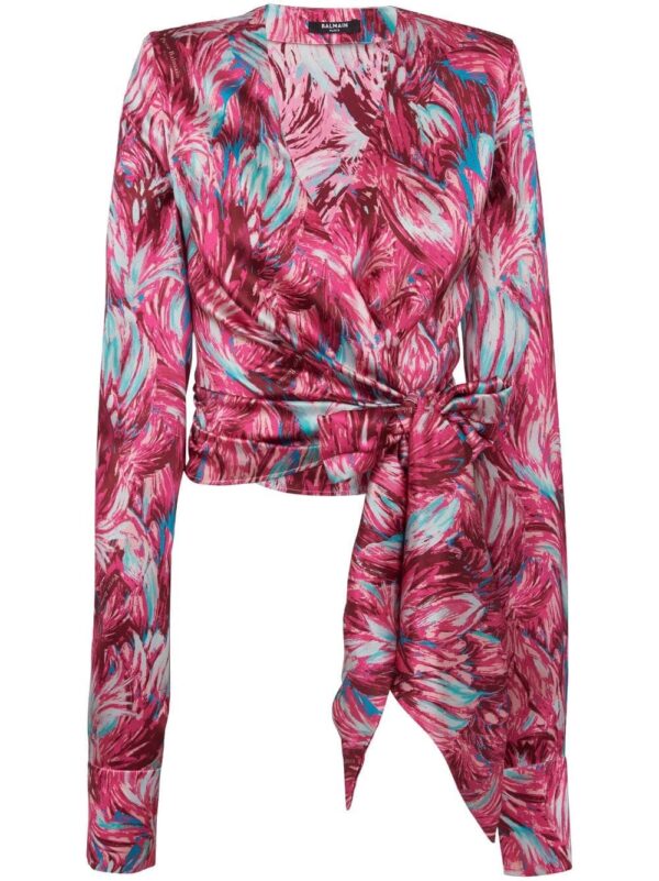 Balmain Feather-print silk blouse