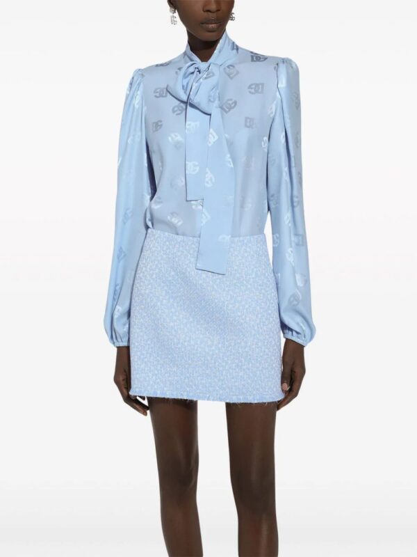 Dolce & Gabbana  monogram-jacquard pussy-bow shirt - Image 3