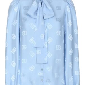 Dolce & Gabbana  monogram-jacquard pussy-bow shirt